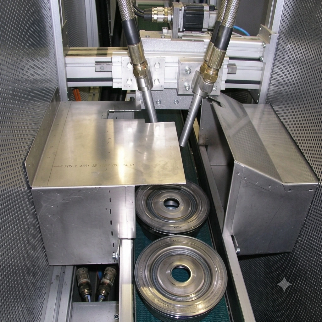 Dry ice cleaning carparts in full automated line